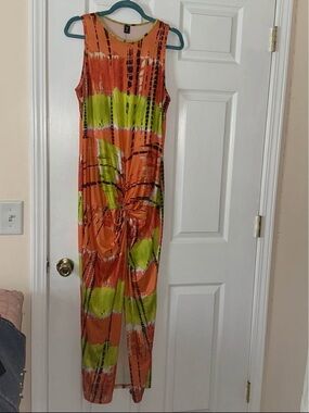 SHEIN Orange & Lime Contrast Trim Curve Dress